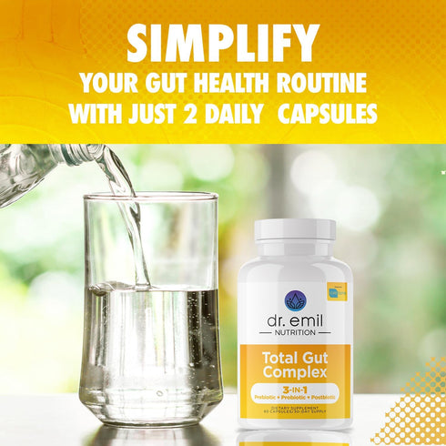 DR. EMIL NUTRITION Total Gut Health Complex - Prebiotic + Probiotic + Postbiotic Gut Health Supplements for Women and Men - Probiotics for Digesti...