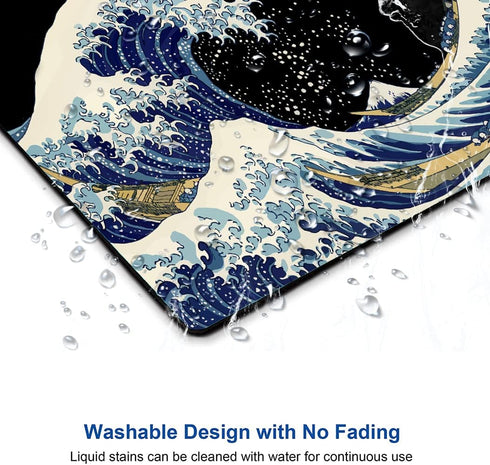 Mouse Pad, Japanese Sea Wave Design Mouse Pad, Washable Square Cloth Mousepad for Gaming Office Laptop, Non-Slip Rubber Computer Mouse Pads for Wi...