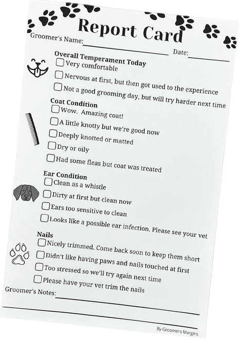 Dog Grooming Report Cards (Pad of 100, 5.5 X 8.5 Inches) Pet groomers report card for grooming salon...