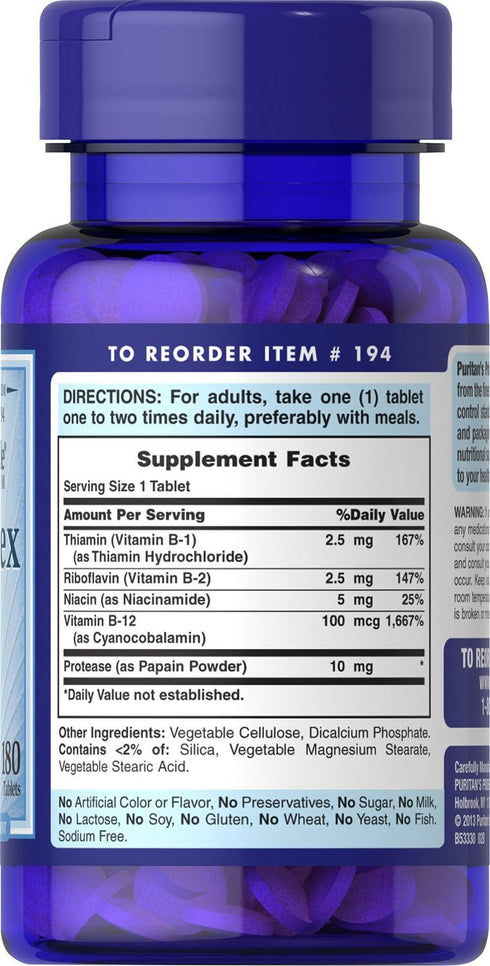 Puritan's Pride Vitamin B-Complex and Vitamin B-12, 180 Count...