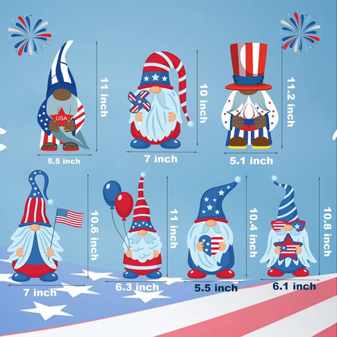 4th of July Gnome Window Clings Decorations 9 Sheets Patriotic Window Clings Red White and Blue Party Supplies Decor for Home School Office Classr...