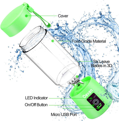 Portable Blender Smoothies Personal Blender Mini Shakes Juicer Cup USB Rechargeable 14oz. (Green)...