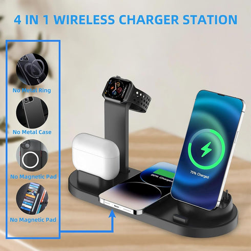 4 in 1 Wireless Charger for iPhone, Magnetic 4 in 1 Fast Charging Station Charger for Magsafe for iPhone 15/14/13 /Pro/Pro Max/12/11/X/Xr/XS/8, fo...
