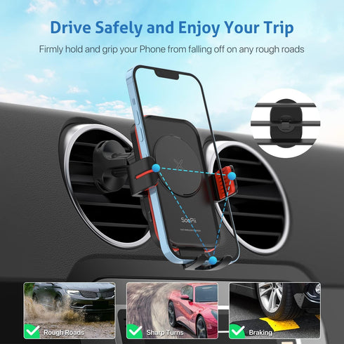 SOOPII Wireless Car Charger Mount, 15W Qi Fast Charging, Auto-Clamping,2 Styles Air Vent Phone Holder Included, Compatible with iPhone15/14/13/Pro...