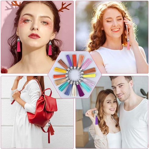 Paxcoo 120Pcs Keychain Tassels Bulk for Crafts, Leather Key Chain Charms for Jewelry Making, Resin Epoxy, Acrylic Blanks Bracelets (2 1/8 inch)...