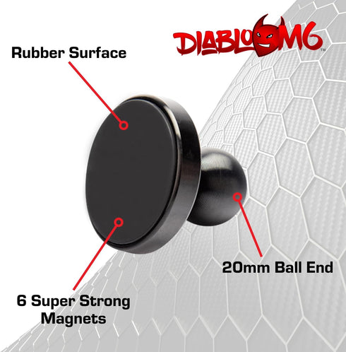 DiabloM6 Magnetic Cell Phone Mount Compatible with iPhone and Android Smartphones - 20mm Attachment Ball - Metal Plate attaches to Device......
