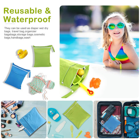 Angel Love Baby Cloth Diaper Wet/Dry Bags, 2 Pack With Two Zippered Pockets, Waterproof Washable Reusable for Travel, Beach, Pool, Gym, Swimsuits ...