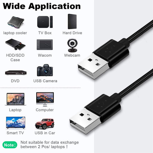 AICHESON 2 Pack Type A Male to Type A Male Cable for Laptop Cooling Pads - 2ft/60cm USB A to USB A Male Black for Laptop Cooler...