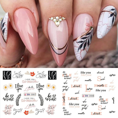 12 Sheets Flower Water Transfer Nail Decals Black English Letter Leaves Stickers for Nail Flower Tulip Nail Decals Water Transfer Nail Art Supplie...