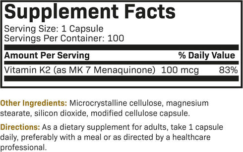 Futurebiotics Vitamin K2 as MK-7 100 mcg, Supports Strong Bones - Non-GMO, 100 Vegetarian Capsules...