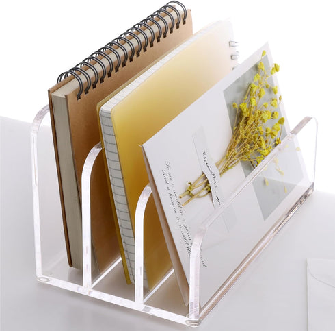 SANRUI Acrylic File Mail Desktop Organizer Sorters,3 Compartments Laddered Clear Desk Letter Organizer Office Document Sorter,Multifunction Envelo...