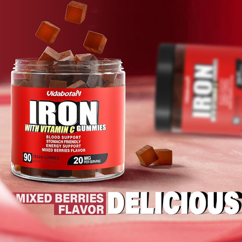 Sugar Free Iron Gummies for Women Men & Kids-Iron Supplement 20mg with Vitamin C for Iron Deficiency, No Rust Taste, Gentle Iron for Stomach, Mixe...
