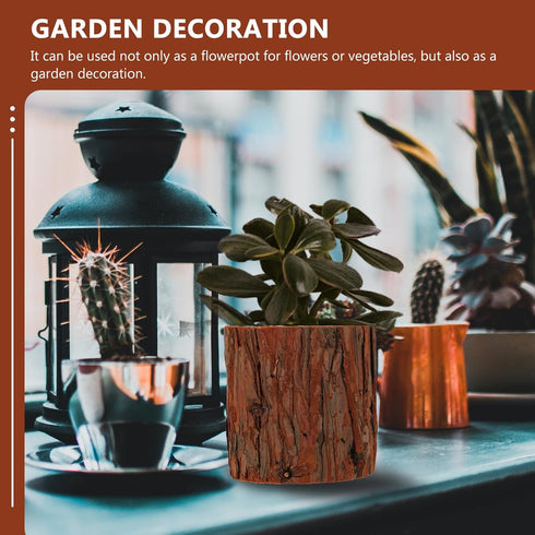 Imitation Wood Pile Flower Pot: Bonsai Tree Plant Pot Decorative Rustic Stump Cactus Container Rustic Planter Miniature Succulent Pot for Garden I...
