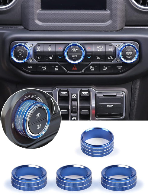 Savadicar HVAC Climate Control Panel Knob Trim Kit & Light Control Switch Cover, Air Conditioner Knob Aluminum Alloy Ring for 2018-2024 Jeep Wrang...
