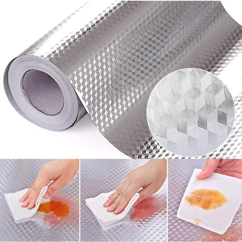 Kitchen Wallpaper Oil Proof Sticker Aluminum Foil Backsplash Self-Adhesive Contact Paper Cabinet Liner Waterproof and Heat Resistant Peel and Stic...