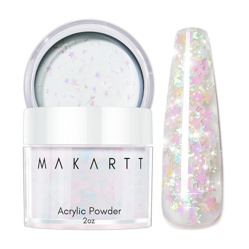 Makartt Glitter Acrylic Nail Powder,2oz Mixed Sparkly Acrylic Powder,Pink Yellow Star Clear Nail Acrylic Powder for Extension Carving Sticking Man...