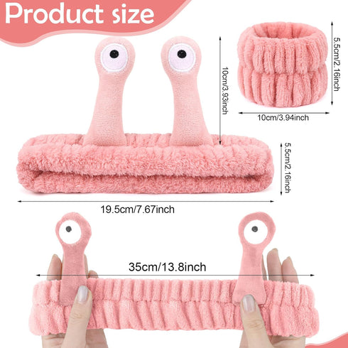 3 Pieces Snail Spa Headband and Wristband Set Makeup Headbands for Washing Face Skincare Headbands with Face Wash Wristbands Cute Head Bands for S...