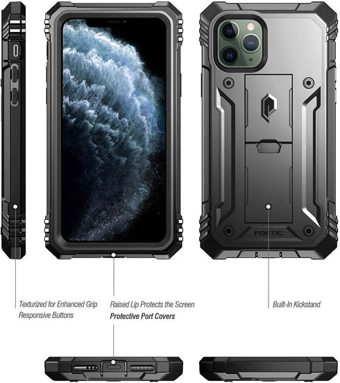 iPhone 11 Pro Rugged Case with Kickstand, Poetic Full-Body Dual-Layer Shockproof Protective Cover, Built-in-Screen Protector, Revolution Series, f...