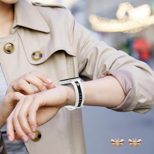 Silicone Band for Apple Watch Band 38mm 40mm 41mm Rosegold with 2 Pairs of Bee Charms Decor, Designer Sport Strap for Silver iwatch Bands Series 9...
