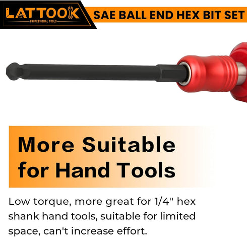 Ball End Hex Head Allen Wrench Drill Bit Set (10PCS SAE 5/16” to 5/64”), LATTOOK 10PCS SAE Ball End Hex Bit Set Allen Key Bit Set Hex Key Drill Bi...