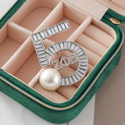 Zeta Sorority Brooch Five Numbers Greek Letters Pearl Broach Pin Black Lady Social ZPB Jewelry Gift For Finer Women...