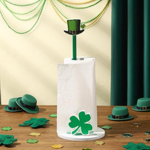 Namalu St. Patrick's Day Shamrock Paper Towel Holder with Round Base Rustic Shamrock Decor for Kitchen and Bathroom Fun Paper Towel Holder Kitchen...