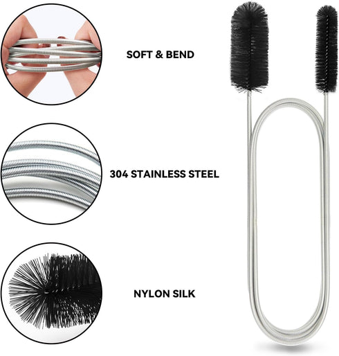 Flexible Drain Brush, 66 Inch Long Double Ended Hose Pipe Cleaners and 58 Inch Tube Cleaning Brush and 2 Pack 8 Inch Straw Cleaner Brush...