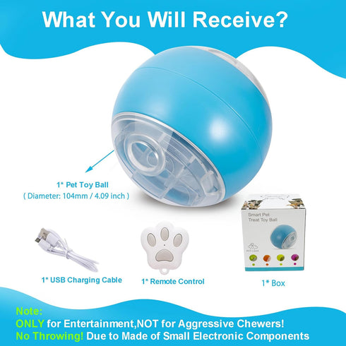 Interactive Dog Toys: Smart Treat Dispenser Ball with Remote Control, Active Rolling, Automatic Moving, USB Rechargeable, RGB Light, for Small, Me...