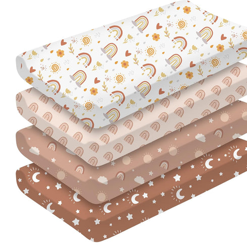 4 Pcs Boho Rainbow Changing Pad Cover Soft Changing Table Pad Covers Boho Changing Table Cover Diaper Pad Cover 32' 'x 17" for Baby Girls Boys...