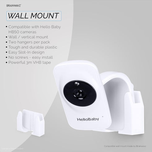 Wall Mount for HB50, (2 Pack), Adhesive Holder for Hello Baby Monitor Camera Installs in Minutes, No Mess Hanger Bracket by Brainwavz (White)...