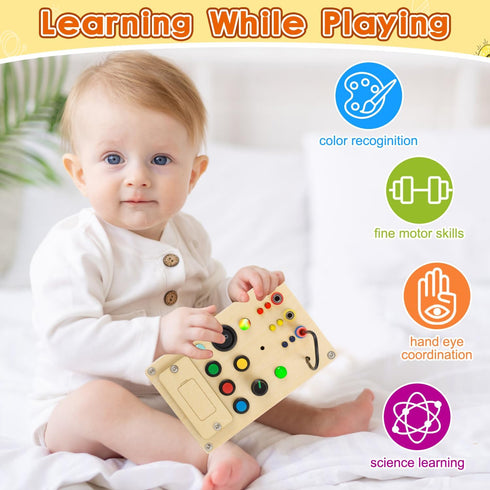 Montessori Busy Board Toddler Toys,Wooden Sensory Toys for Toddlers 1-3 with LED Light Up Buttons Baby Educational Toy Gifts for Kids 2-4 Fidget T...