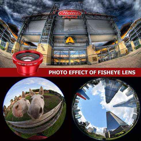 3 in 1 Phone Camera Lens Kit Camera Lens with Clip Fisheye Lens Wide Angle Lens and Macro Lens for Smartphones iPhone, Andorid (Red)...