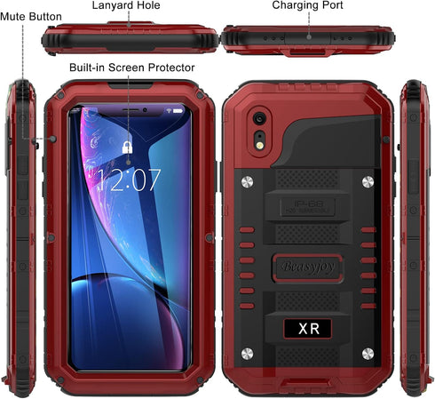 Beasyjoy for iPhone XR Metal Case Heavy Duty with Screen Full Body Protective Waterproof Shockproof Tough Rugged Hybrid Military Grade Defender Ou...