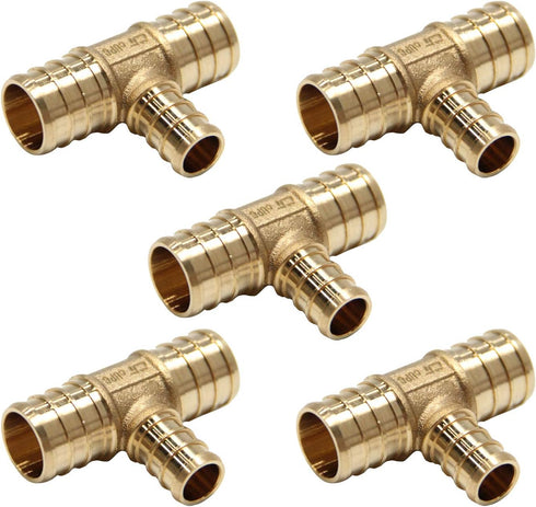 (Pack of 5) Efield 3/4" x 3/4" x 1/2" Pex Reducing Tee Brass Barb Crimp Fittings,ASTM F1807...
