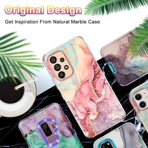 Btscase for Samsung Galaxy A53 5G Case, Marble Pattern 3 in 1 Heavy Duty Shockproof Full Body Rugged Hard PC+Soft Silicone Drop Protective Women G...