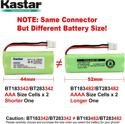 Kastar 2-Pack AAA 2.4V 1000mAh NiMH Rechargeable Battery for BT-166342 BT-266342 BT-283342 AT&T CL83464 EL51100 EL51200 EL51250 EL52200 EL52210 EL...