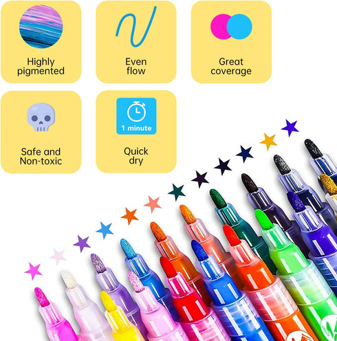 Acrylic Paint Marker Pens, 18 Colors Premium Waterproof Permanent Paint Art Marker Pen Set for Halloween Painting Pumpkins, Christmas Gifts, Rock ...