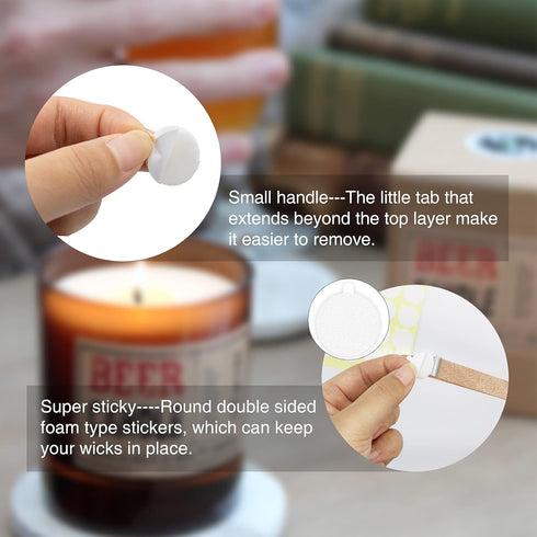 720PCS Candle Wicks for Candle Making, Candle Wick Stickers, Heat Resistance Double-Sided Stickers with The Little ‘‘Tail’’, Stickers for Candle M...