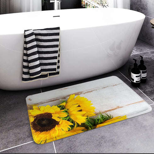 Britimes Bath Mat for Bathroom, Yellow Sunflower Washable Cover Floor Rug Carpets Floor Mat Bathroom Decorations 18x30 Inches for Kitchen Bedroom ...