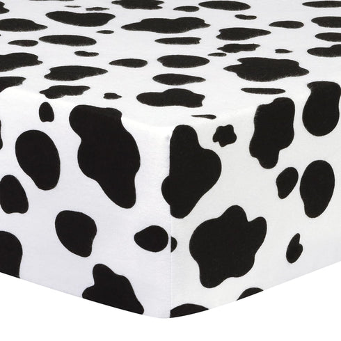 Cow Print Deluxe Flannel Fitted Crib Sheet-Cow Print, Cotton Flannel, Black, White, Fully Elasticized, 10 in Deep Pockets, Fits Standard Crib Matt...