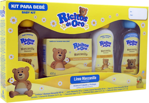 Ricitos de Oro Baby Kit, Chamomile, Hypoallergenic Products, Chamomile Shampoo, Bar Soap, Body Lotion, Body Cologne, 4 Products Inside, One Kit...