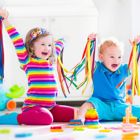WILLBOND 3 Pieces Rainbow Hand Kite Ribbon Wrist Ribbons, Ribbon Wind Wand Dancing Ribbon Streamer with Wood Ring Learning Sensory Educational Toy...