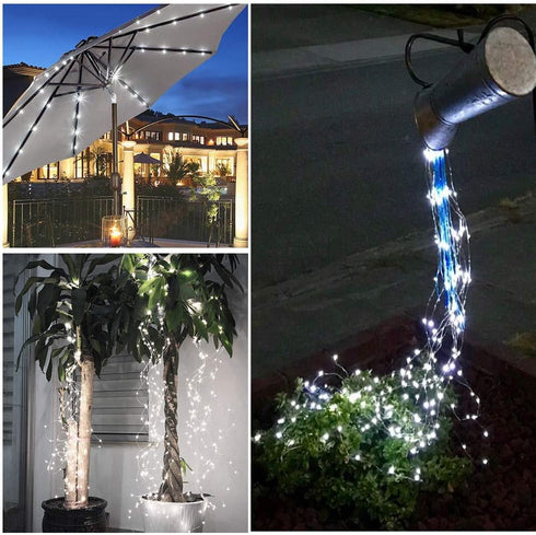 Solar Fairy String Lights Outside Cool White, Multi Strand 180 LEDs Watering Can Light for Outdoor, Waterproof Solar Powered Waterfall Lights, Fir...