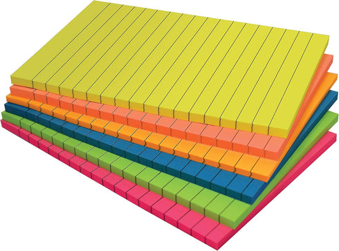 Better Office Products Lined Sticky Notes, 4 x 6, 6 Pack, 300 Sheets (50/Pad), Self Stick Notes with Lines, 6 Bright Assorted Colors, Post Memos, ...