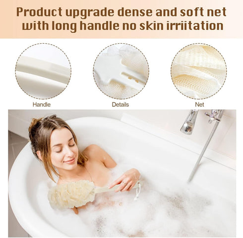 2Pack Back Scrubber for Shower?PIPUHA Loofah Sponge Shower Brush Using Body Exfoliating with Long Handle, Loofah on a Stick for Men Women, Bathing...