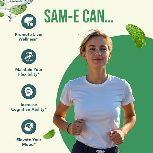 1500mg SAM-e Supplement - High Strength S-Adenosyl-L-Methionine Capsules 1500mg per Serving for Joint Brain Liver and Mood Support - Non-GMO High ...
