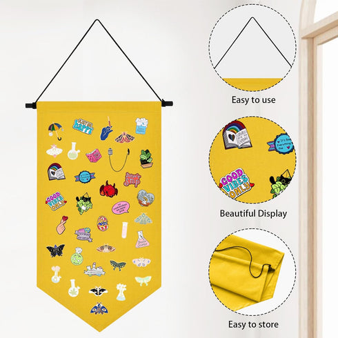 Kunyeah Wall Hanging Brooch Organizer Storage Case Colorful Canvas Pin Board Stand Enamel Pin Badge Hanging Holder Display Banner Earrings Collect...
