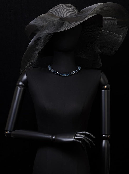 COOLSTEELANDBEYOND Blue Beads Crystal Cluster Statement Necklace Braided Chain Choker Collar Necklace, Magnetic Clasp...