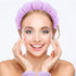 YISSION Purple Spa Headband & Wristband Set Puffy Skincare Headband & Wrist Bands for Washing Face Makeup Powder Puff Large Hair Claw Clips Sponge...