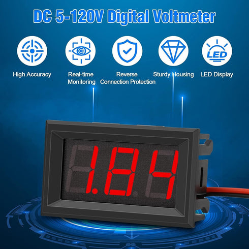 5 Pack DC 5~120V Digital Mini Voltmeter Voltage Display, SUNJOYCO 0.56" LED Display Panel Voltage Tester Meter, Car Motorcycle Battery Monitor Vol...